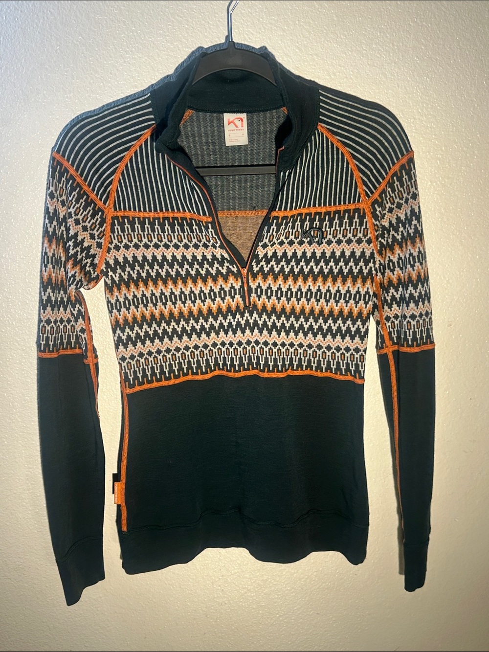 Kari Traa Black, Orange & White Patterned Zip Sweater - Women's